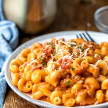 Instant Pot Italian Mac and Cheese on a stoneware plate