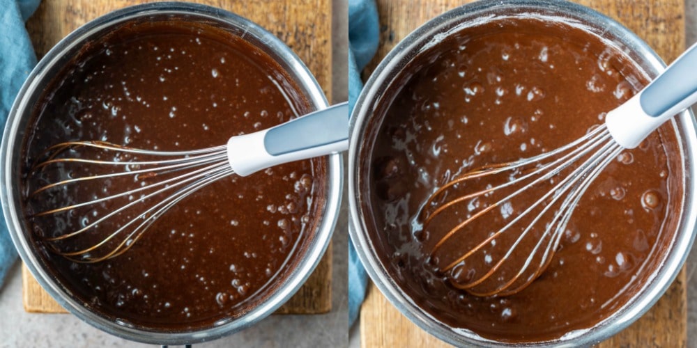 Melted chocolate in a saucepan