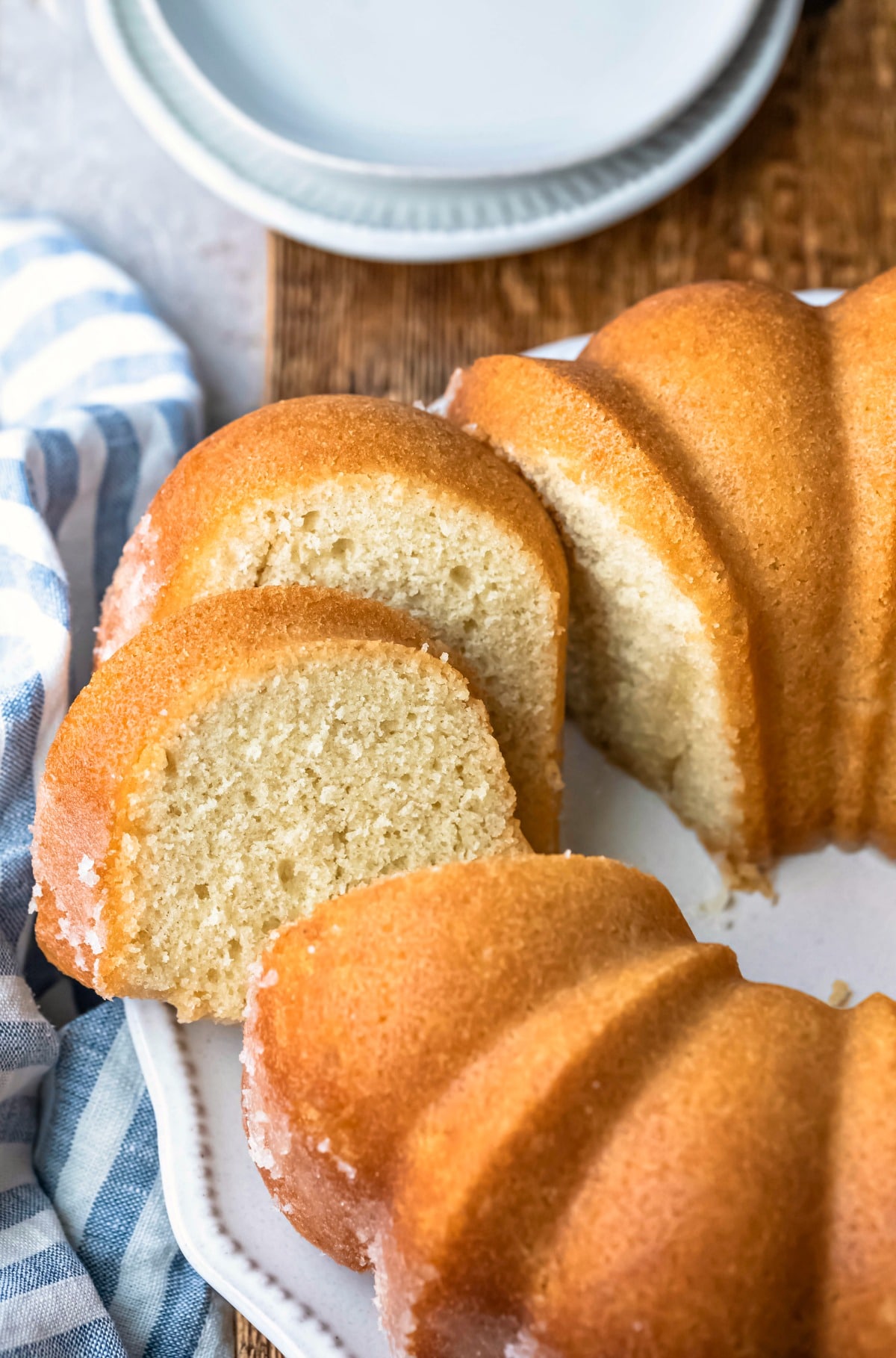 Slices of kentucky butter cake on a white plate