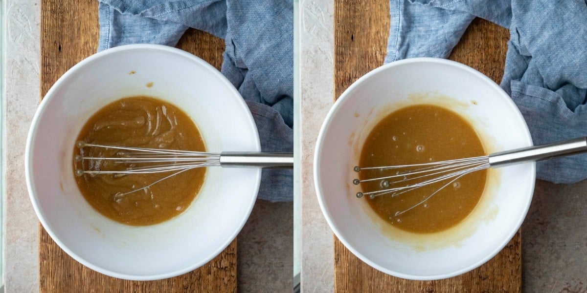 Butter and sugar in a white mixing bowl