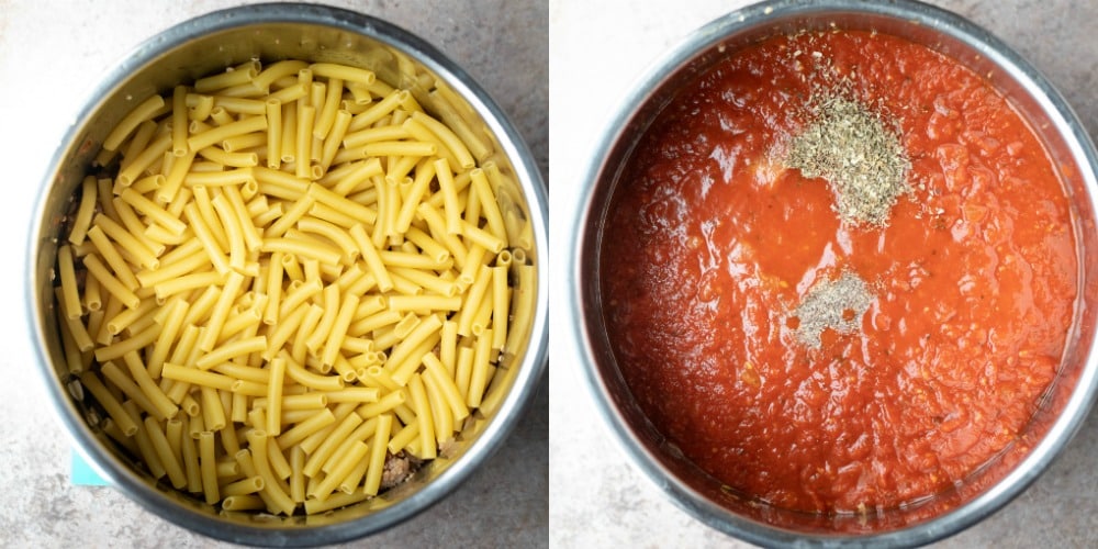 Uncooked ziti in an instant pot