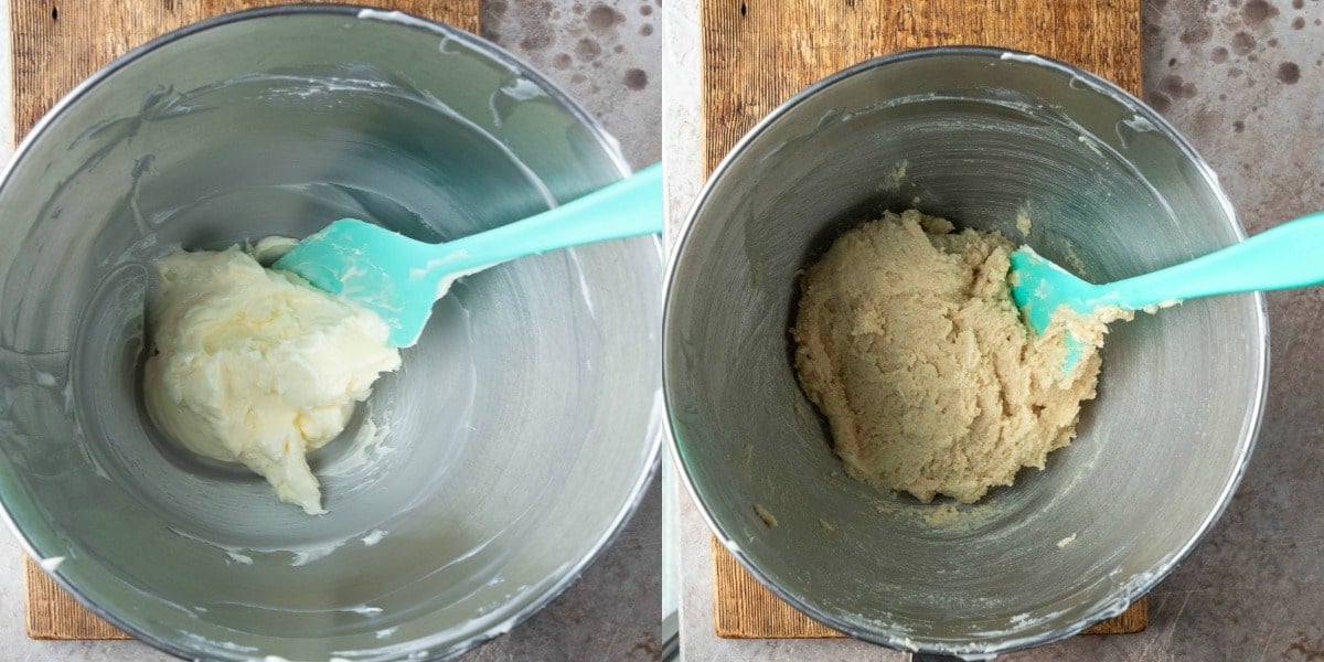 Butter in a silver mixing bowl.