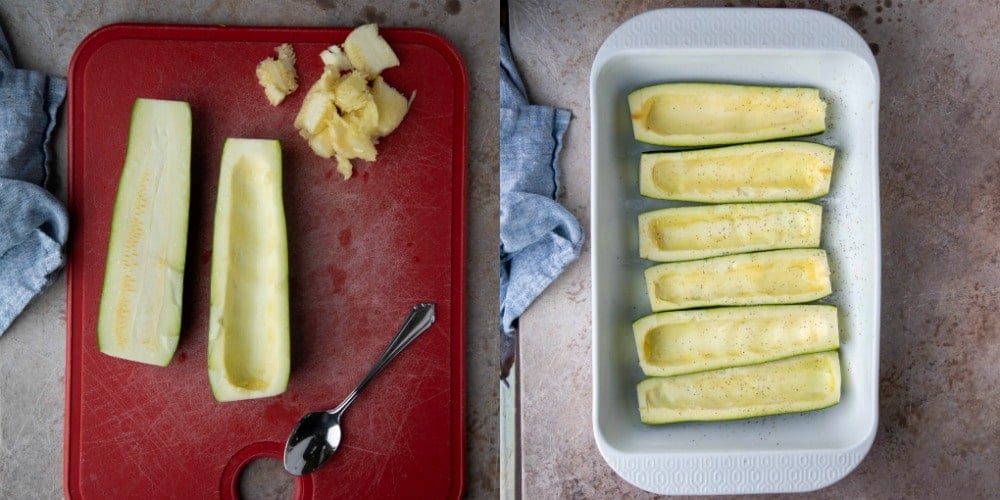 Zucchini boat with the insides scooped out