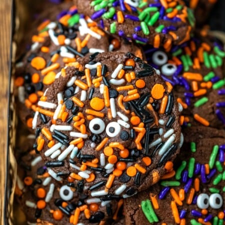 Stack of Halloween monster cookies