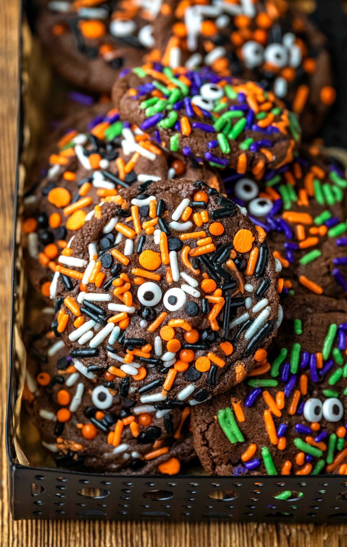 Halloween Monster Cookie Recipe Stack of Halloween monster cookies