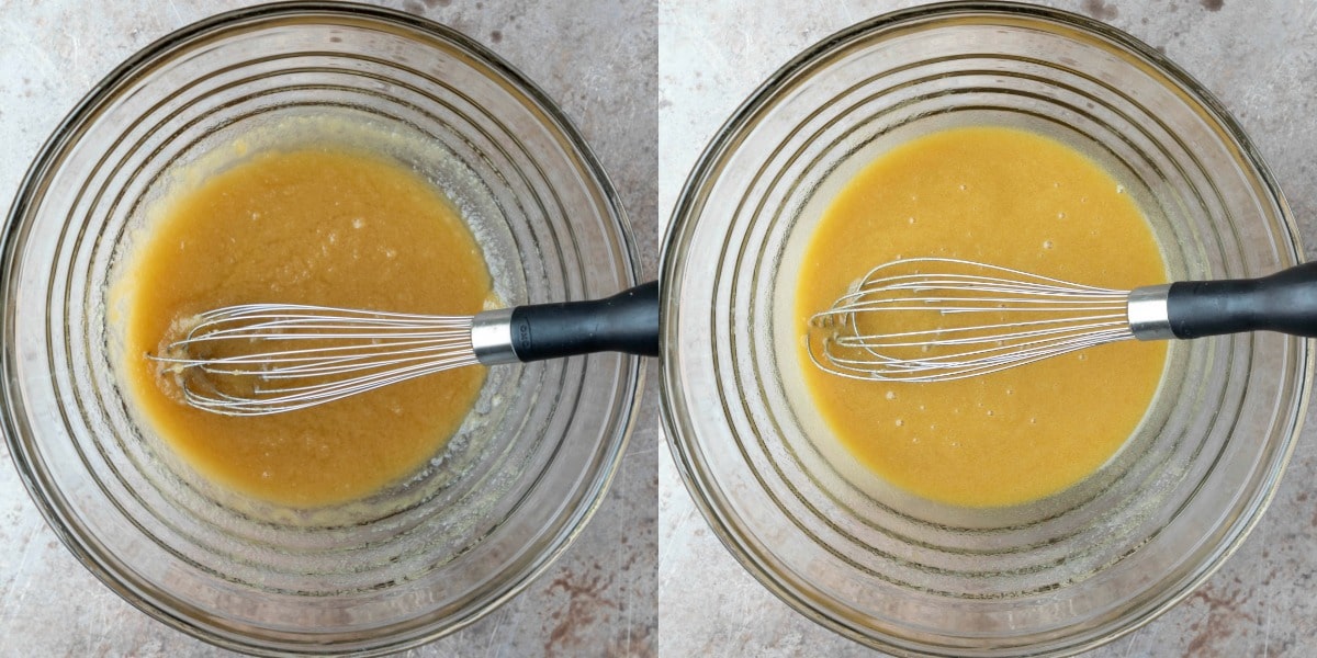 Butter and sugar in a glass mixing bowl