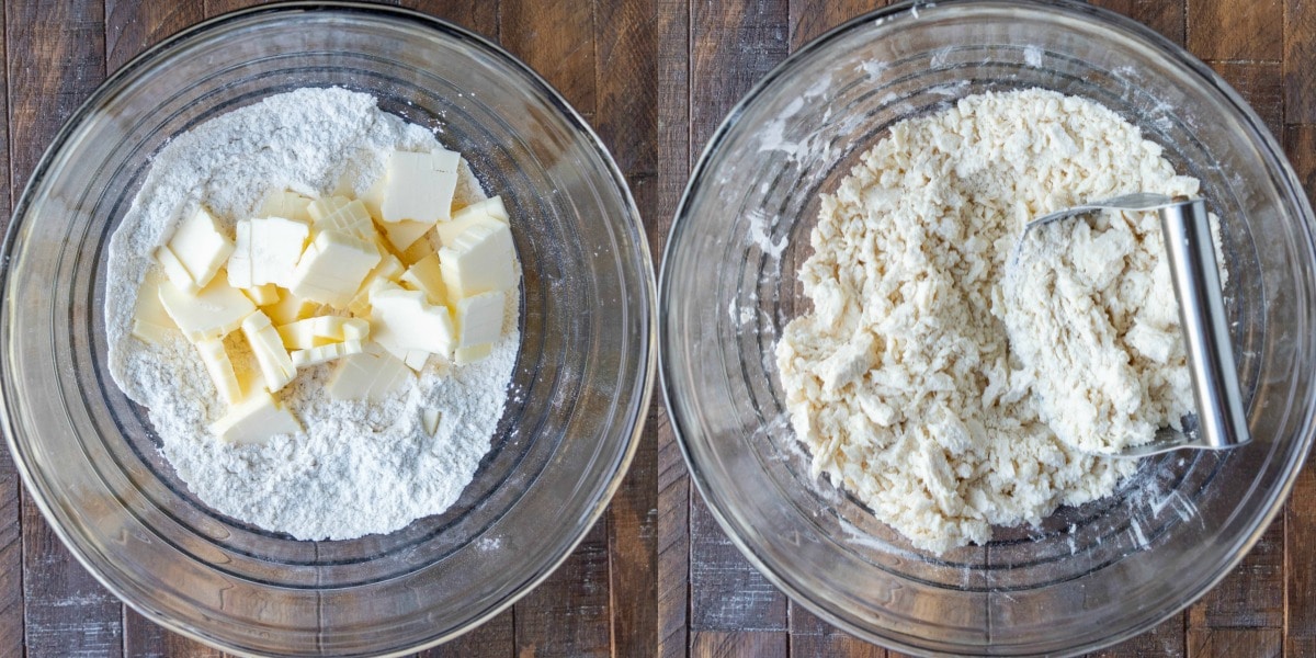 Butter flour and salt in a glass mixing bowl