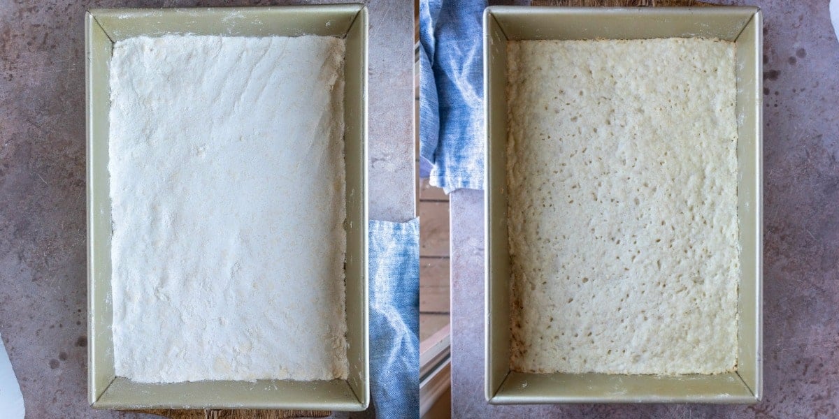 Unbaked pie crust in a baking pan