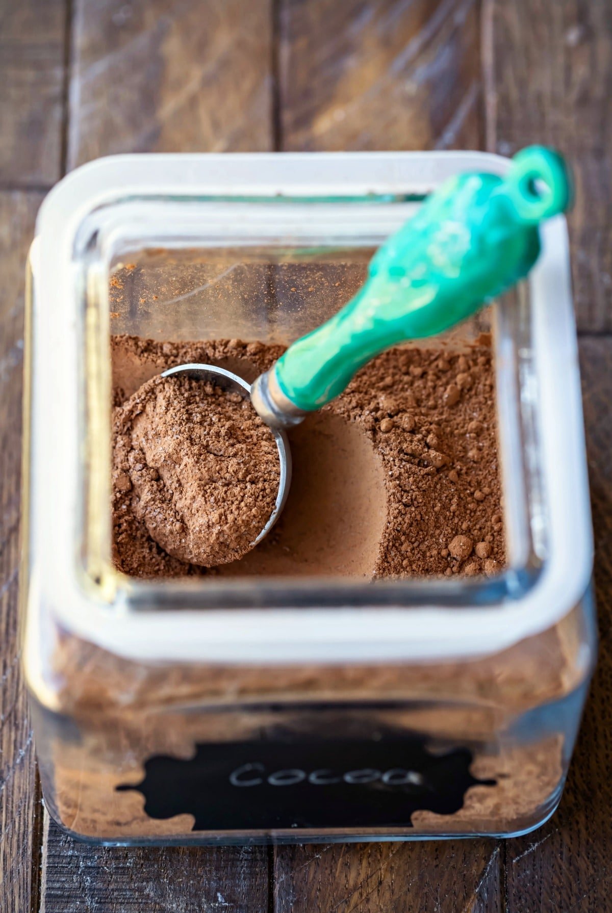 Glass jar with hot chocolate mix in it