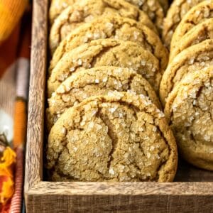 Wooden box filled with chewy ginger molasses cookies