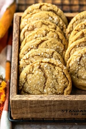 Wooden box filled with chewy ginger molasses cookies