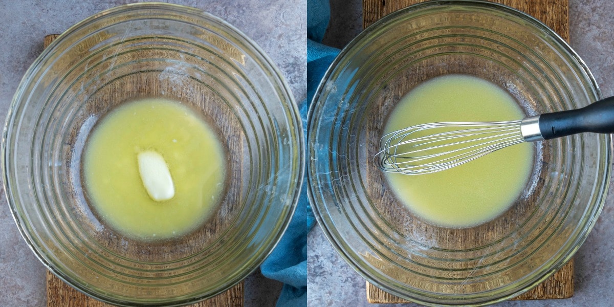 melted butter in a glass mixing bowl