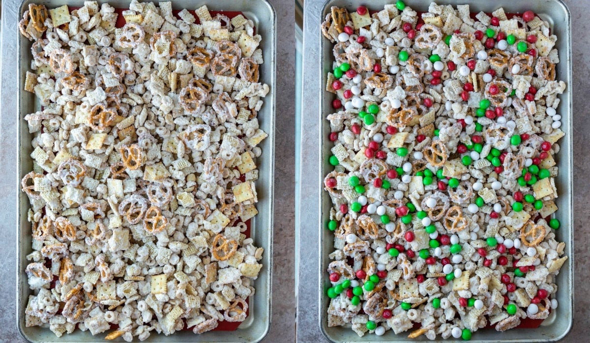 Tray of white chocolate party mix