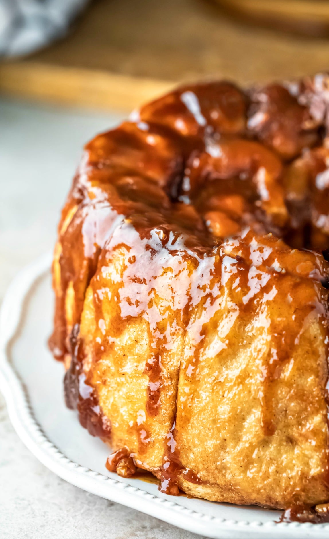 Plate of overnight sweet rolls on a white serving platter