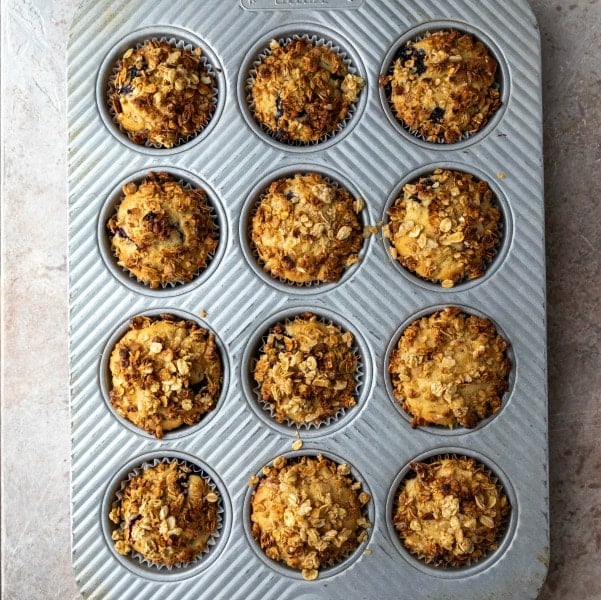 Baked granola muffins in a muffin tin