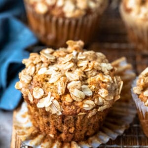 Banana Oatmeal Muffins on a wire cooling rack