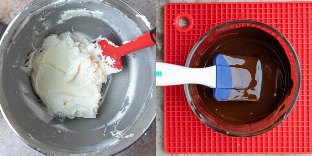 Creamed butter and powdered sugar in a silver mixing bowl