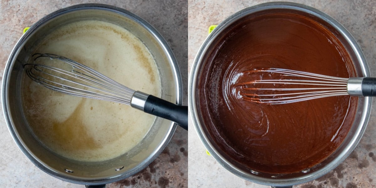 Melted butter and sugar in a saucepan