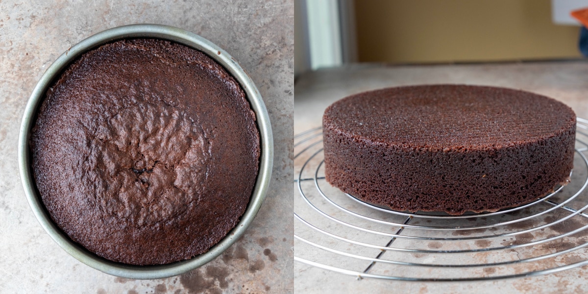 Brownie cake in a metal baking pan