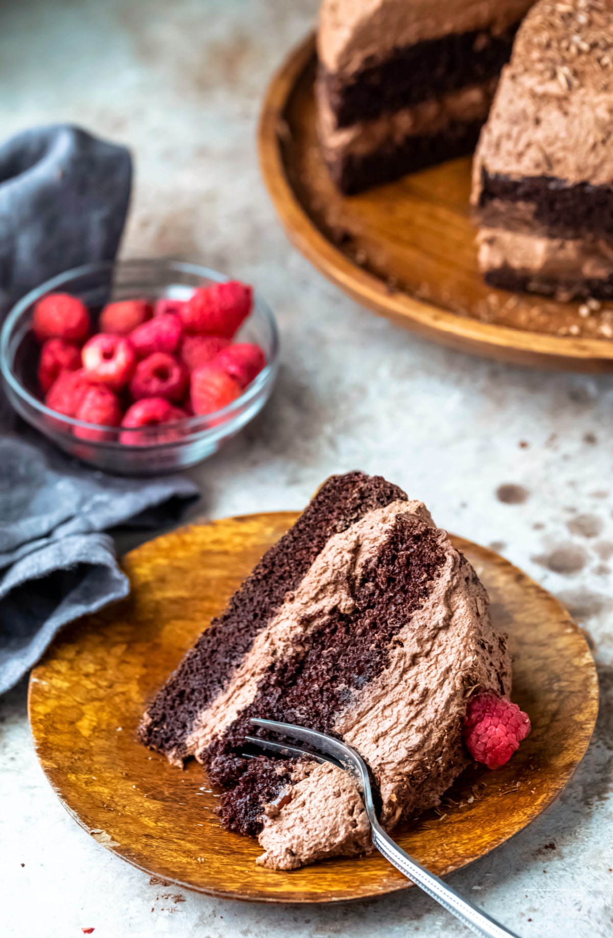 Slice of brownie cake with a silver fork in it