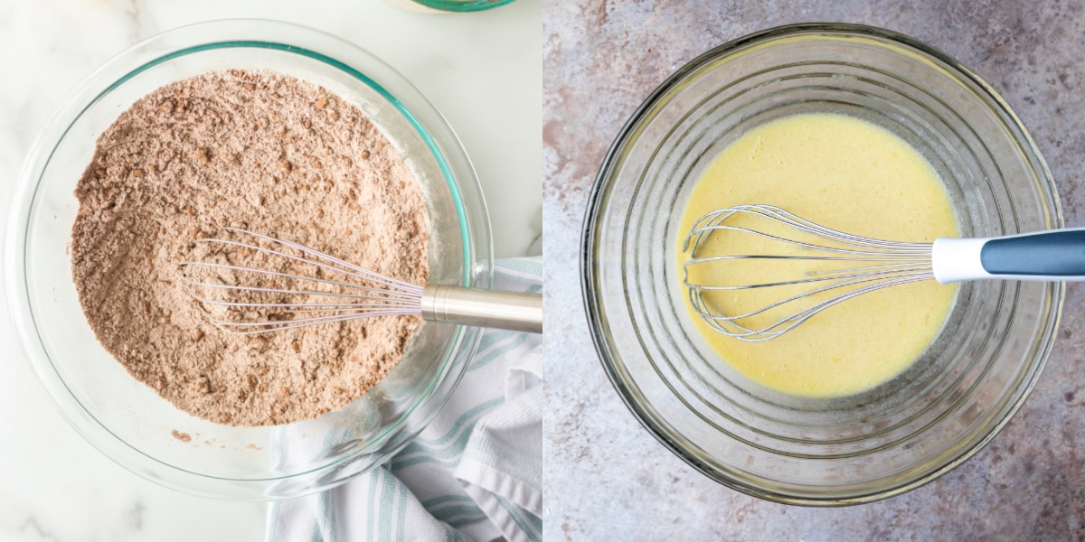 Dry ingredients in a glass mixing bowl