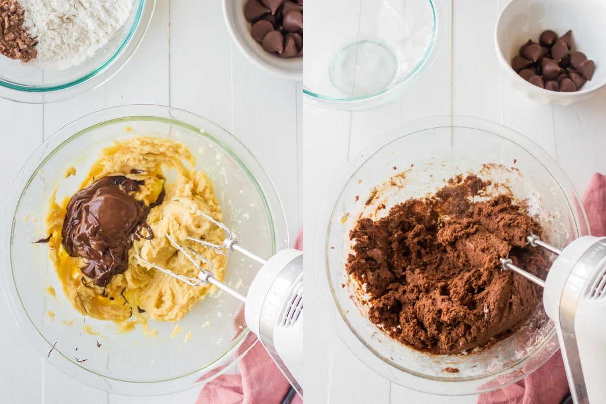 hand mixer mixing chocolate cookie dough