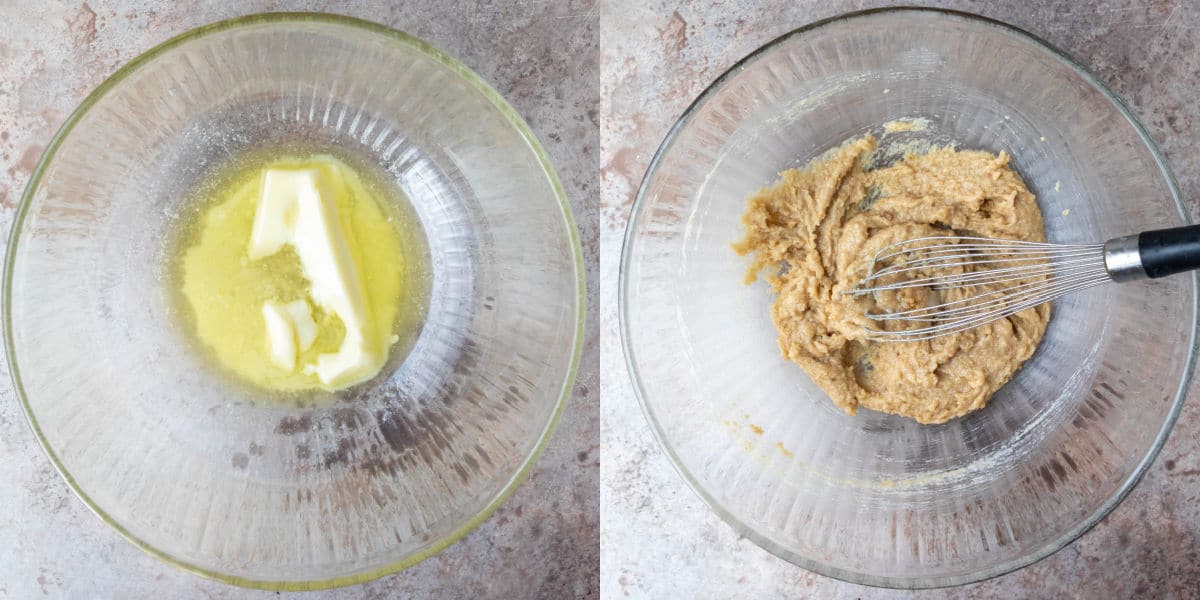 melted butter in a glass mixing bowl
