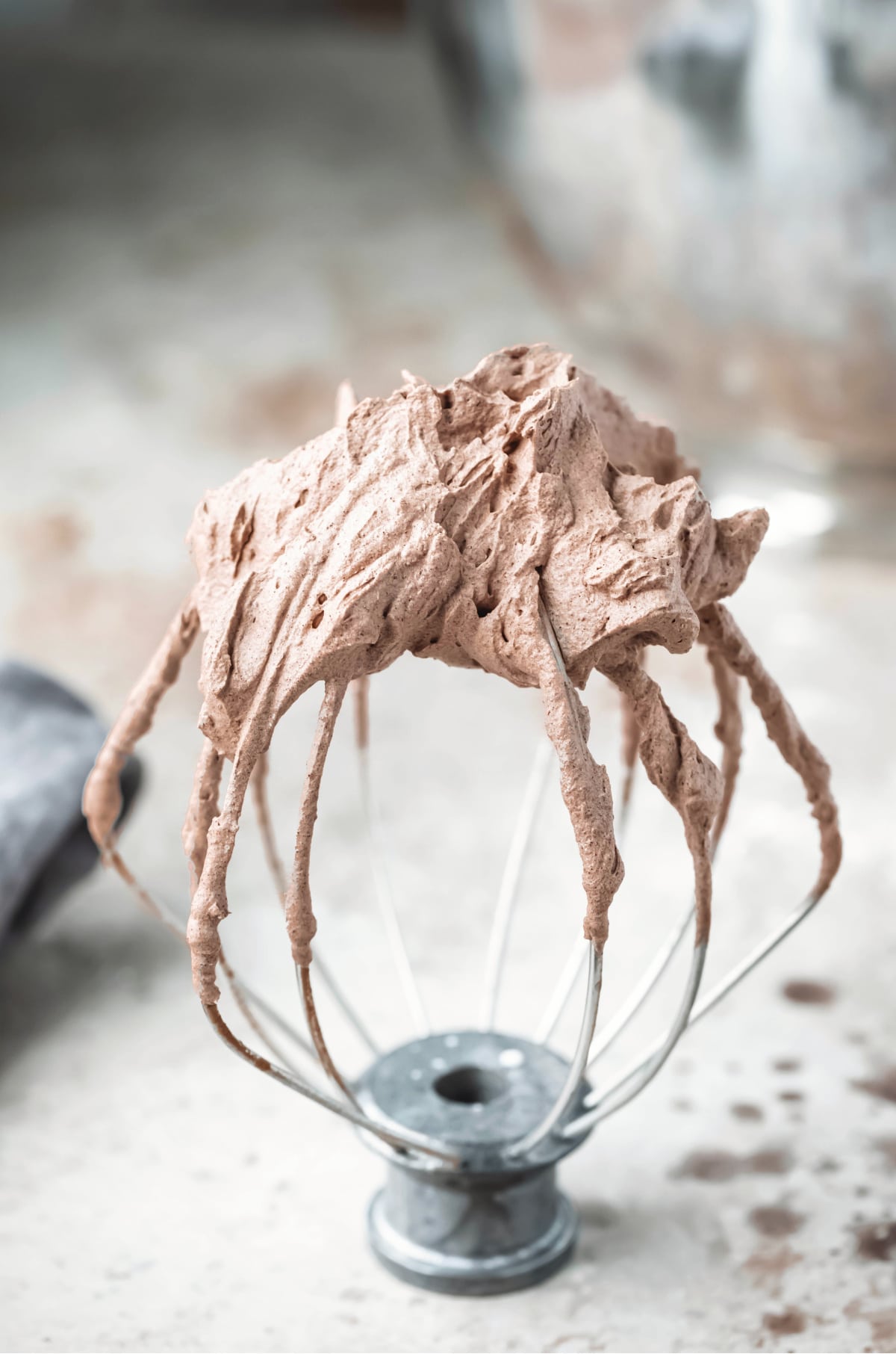 chocolate whipped cream on a whisk attachement