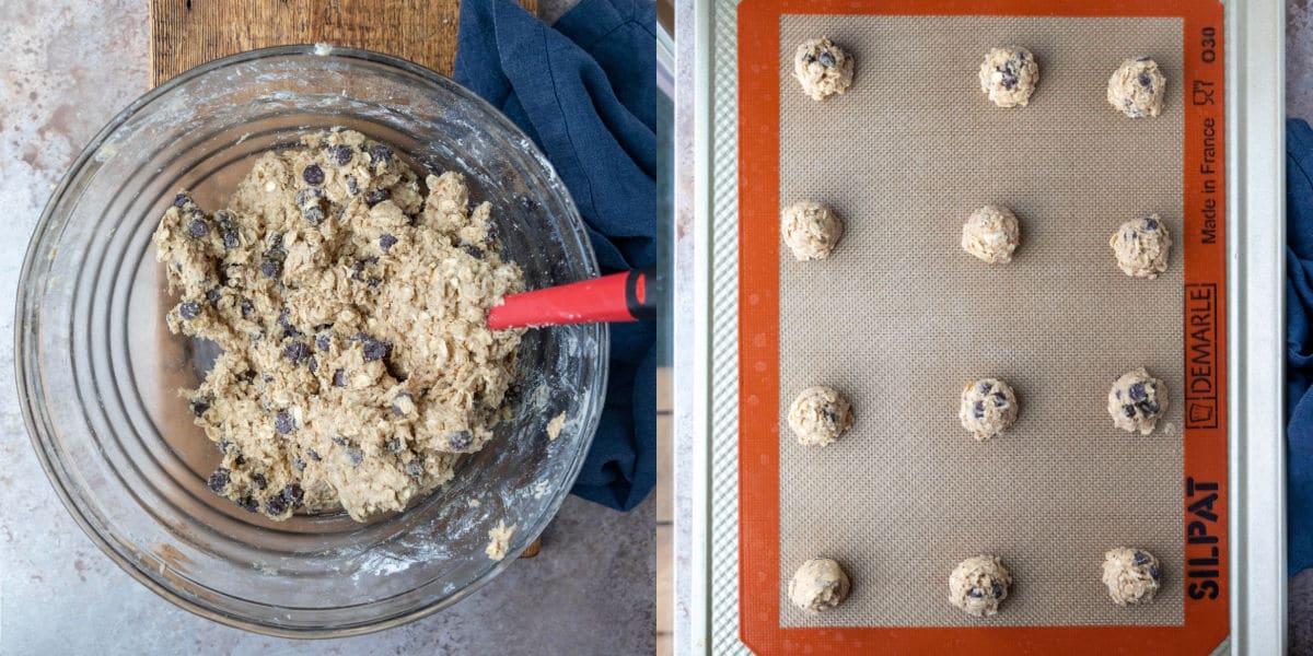 scoops of lactation cookie dough on a baking sheet