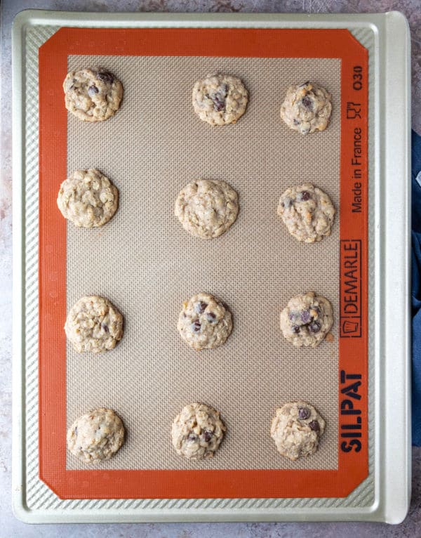 baked lactation cookies on a baking sheet