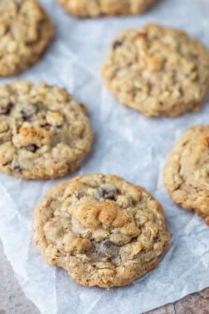 Lactation cookies on a piece of parchment paper