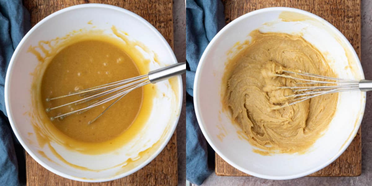 cookie batter in a white mixing bowl