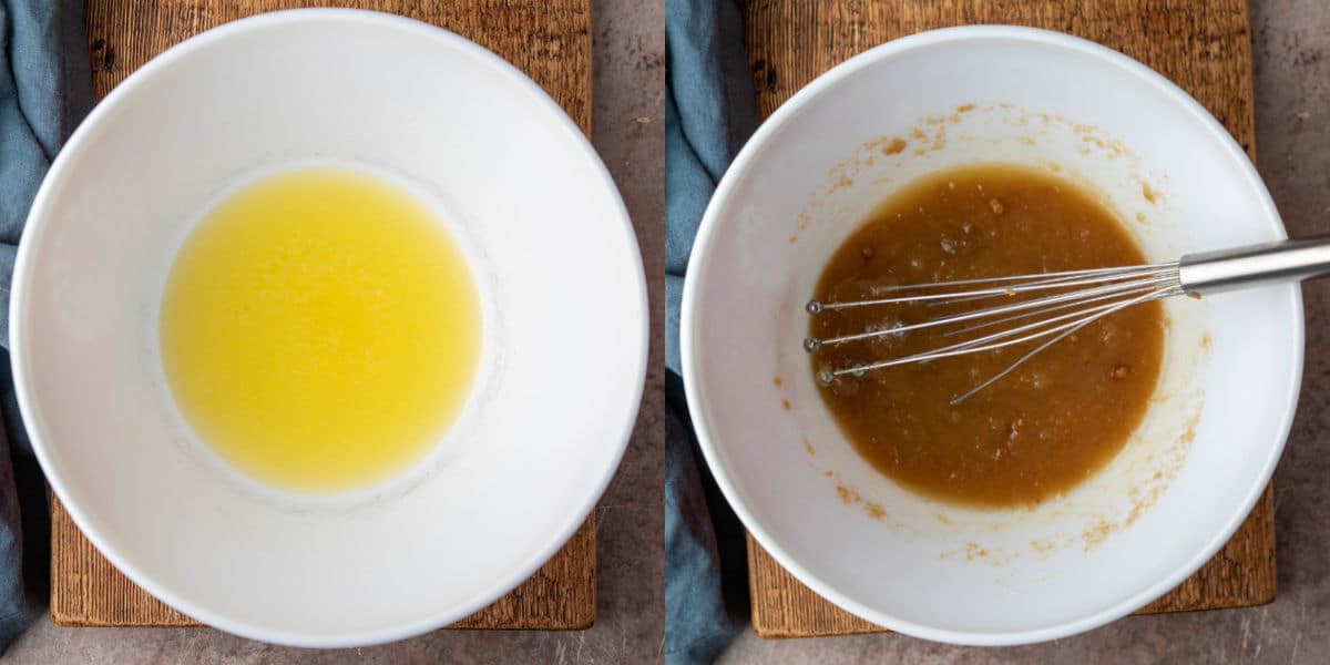 melted butter in a white mixing bowl