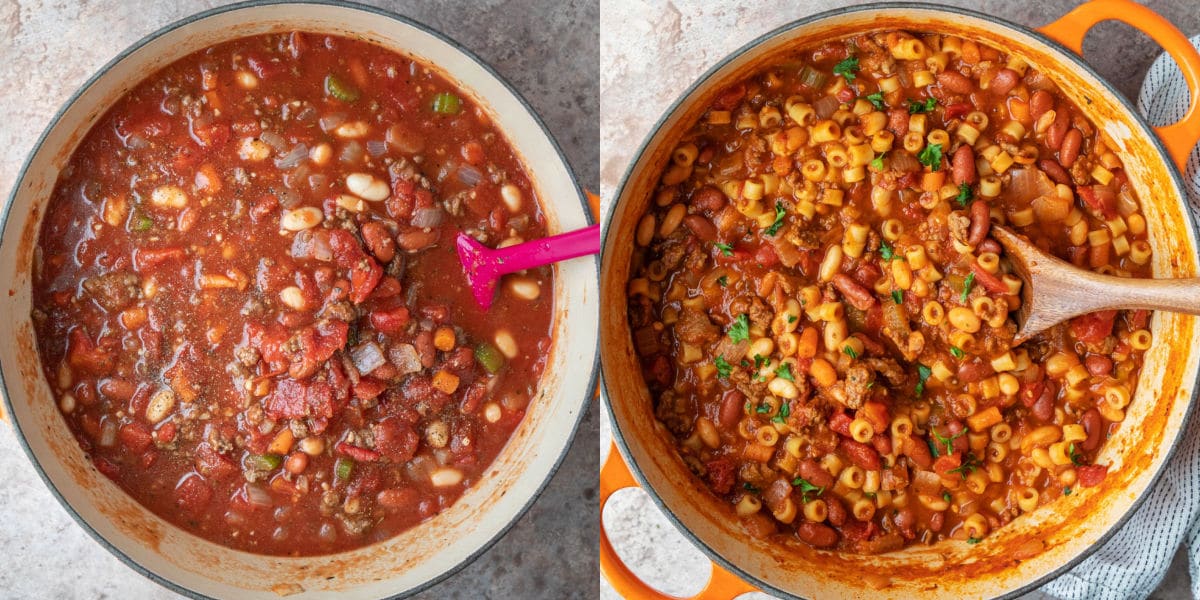 pasta e fagioli ingredients in a dutch oven