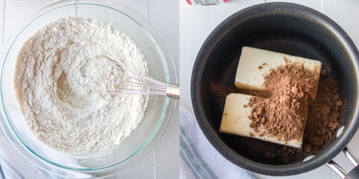 Dry ingredients in a glass mixing bowl