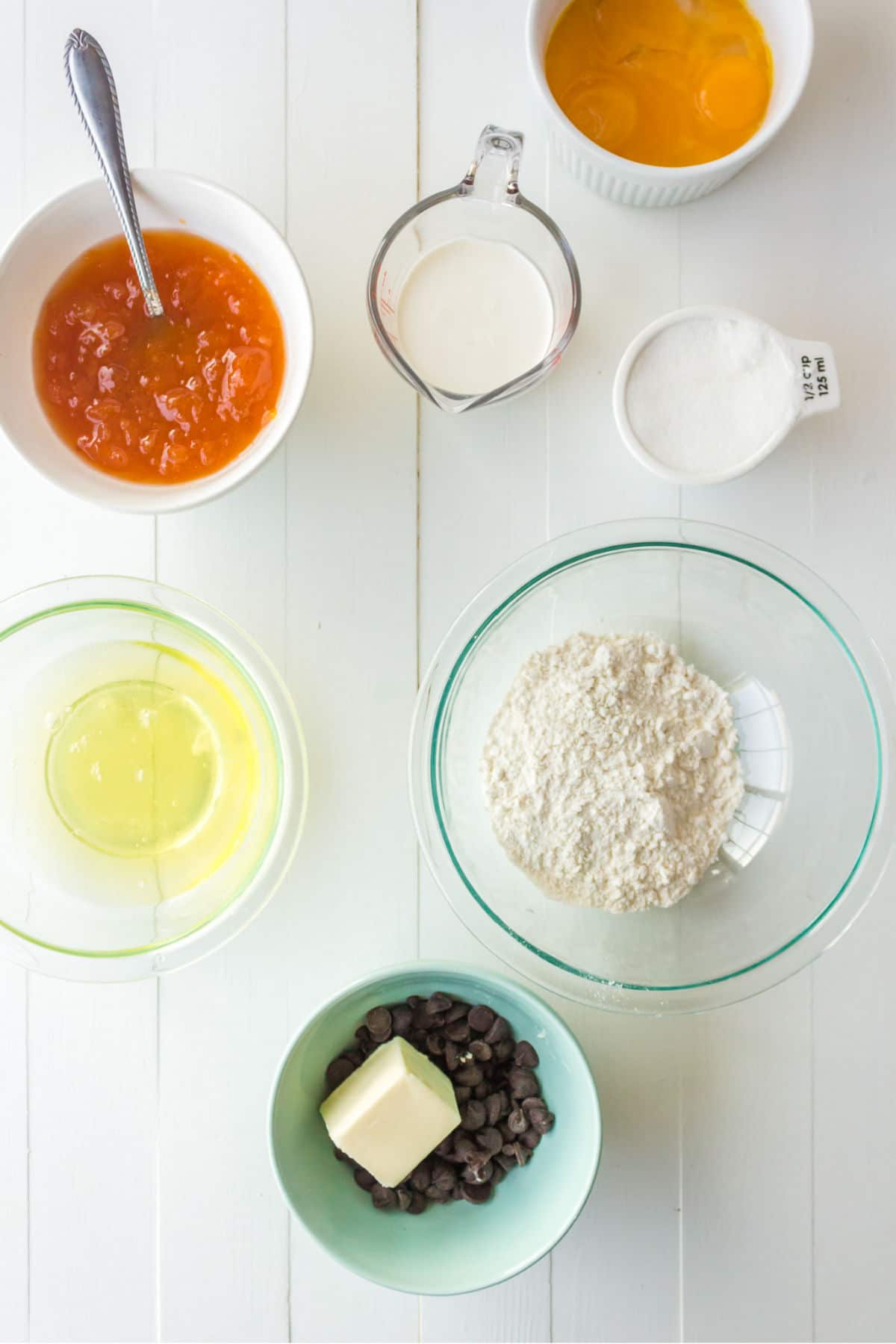 sacher torte ingredients in bowls