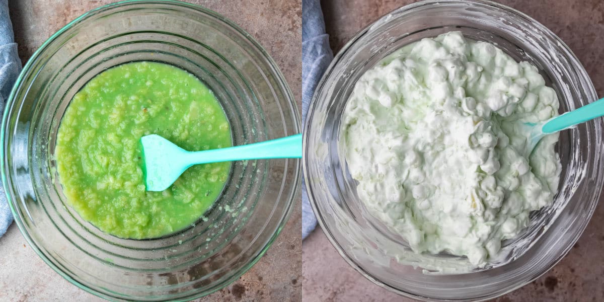 ingredients for watergate salad in a glass mixing bowl