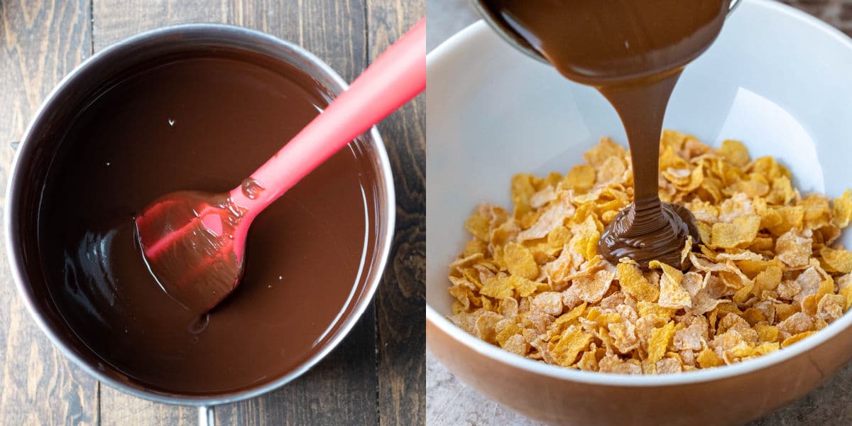 Melted chocolate in a saucepan.