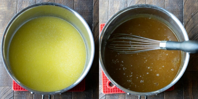 Melted butter in a saucepan.