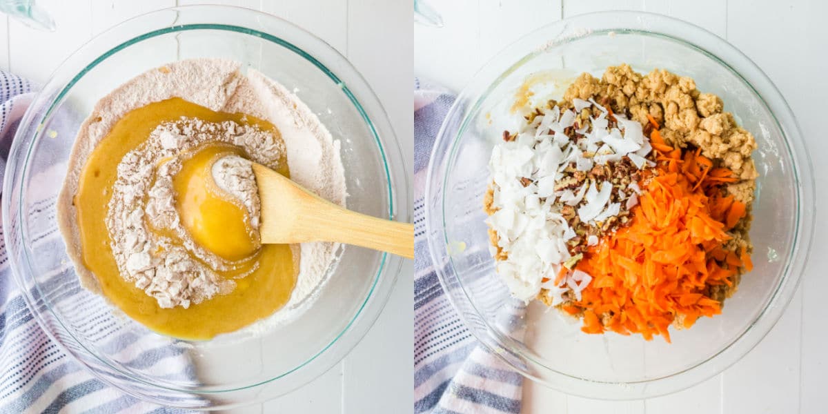 Carrot coconut and nuts in dough.