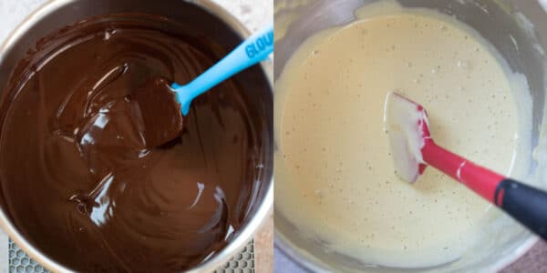 Melted chocolate in a saucepan.