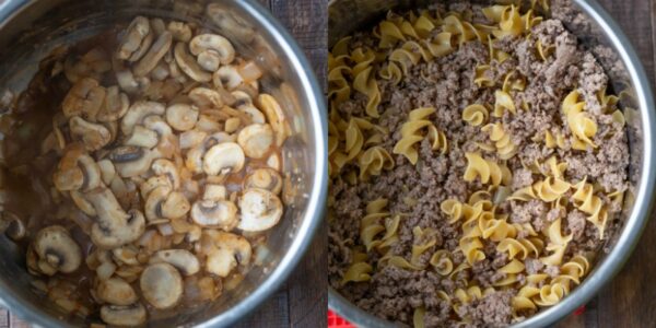 sauteed mushrooms in an instant pot inner pot.