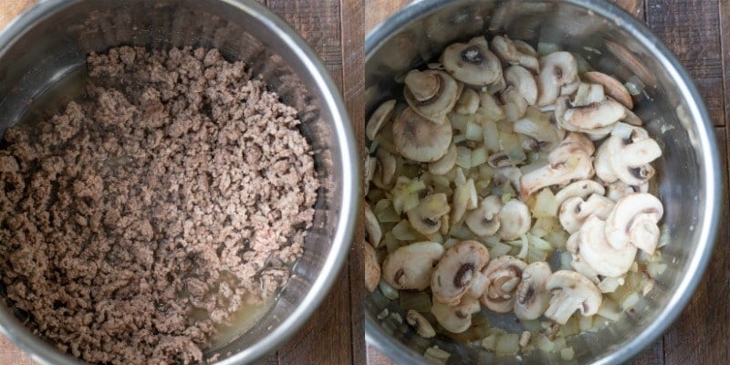 ground beef in an instant pot inner pot.