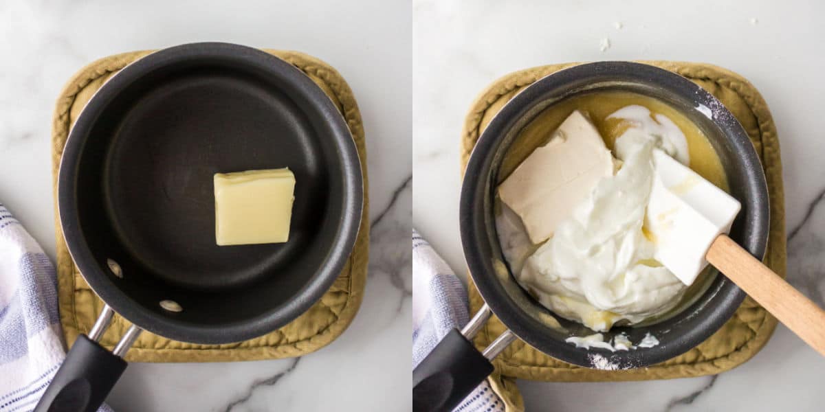 Butter melting in a saucepan.