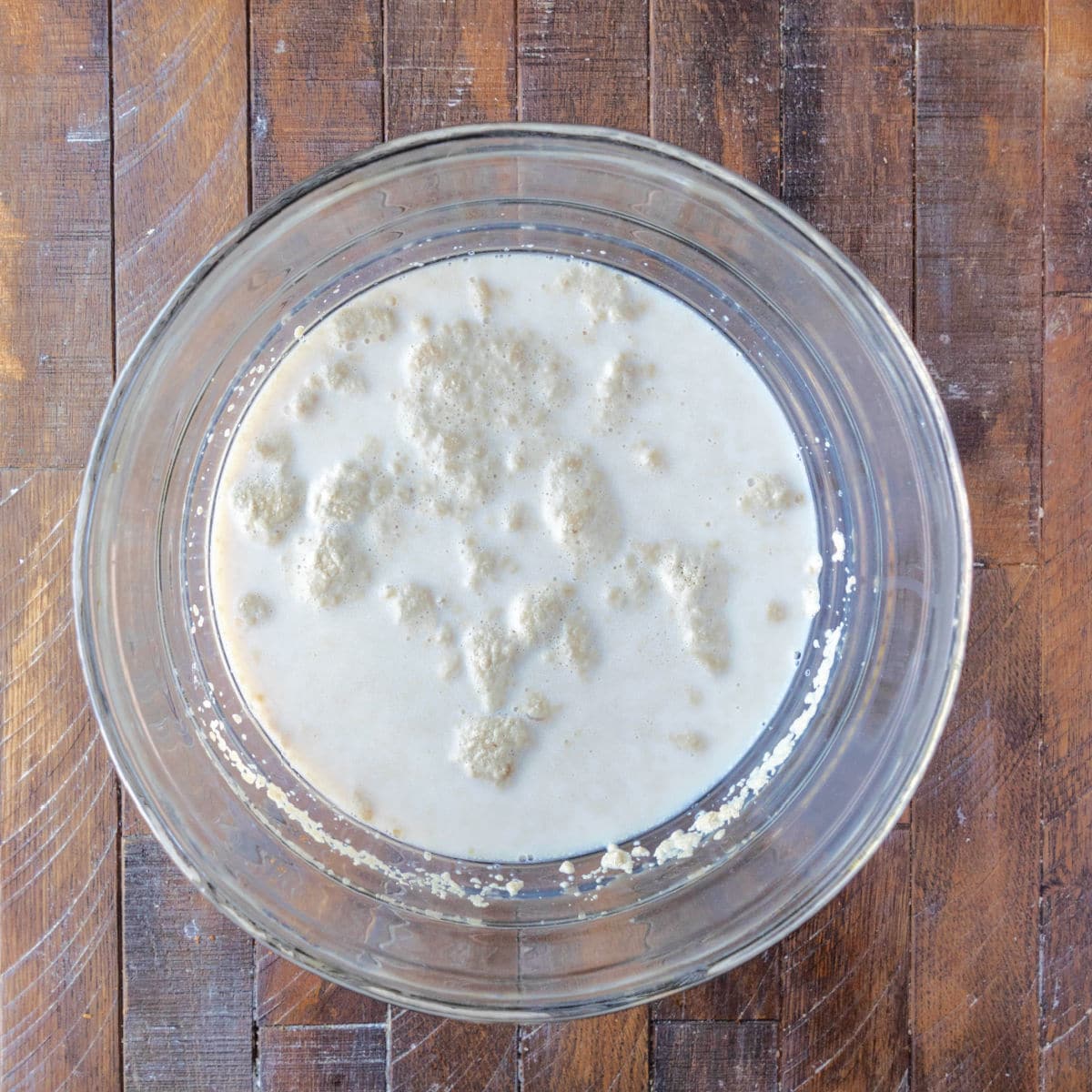 A glass bowl with yeast proofing.