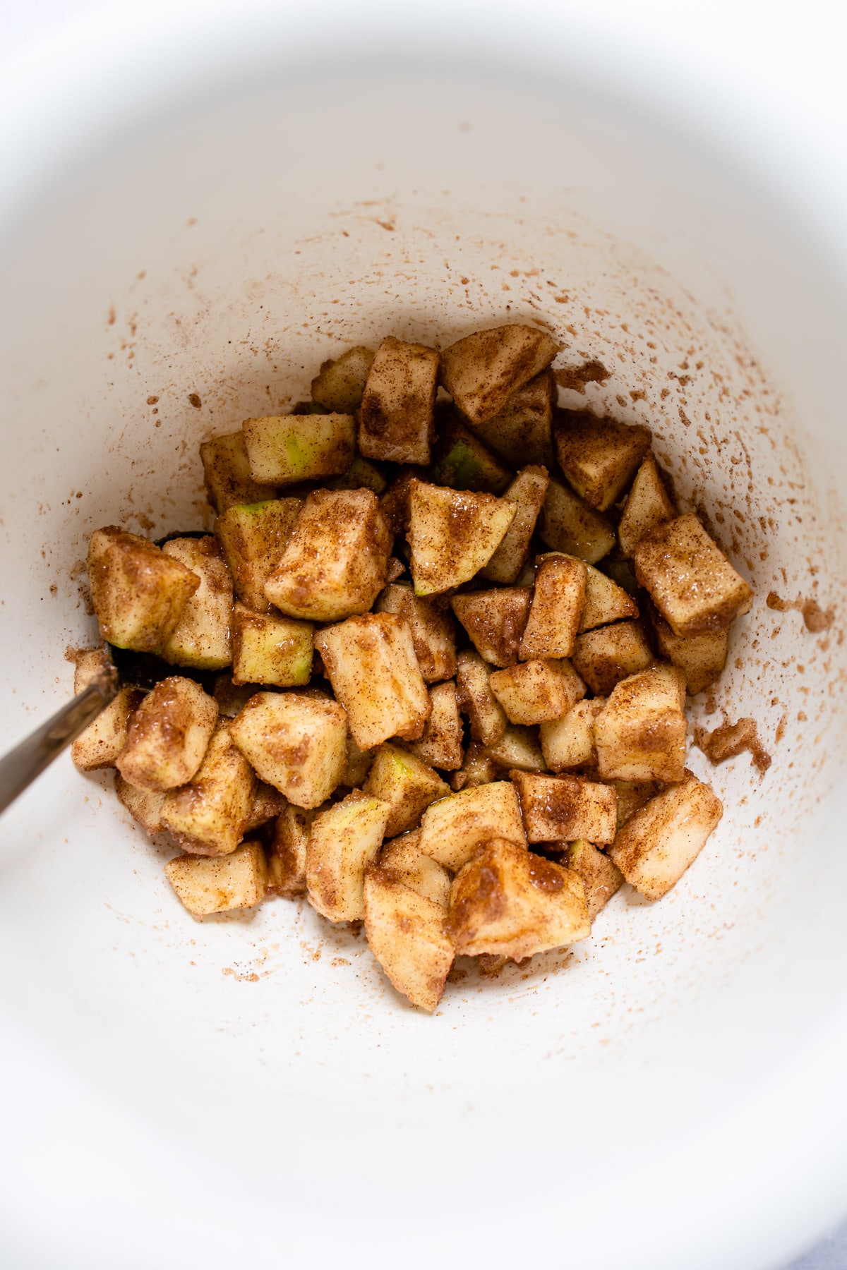 apple pieces coated with apple pie spice. 