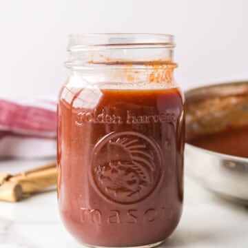 Dr Pepper barbecue sauce in a glass jar.