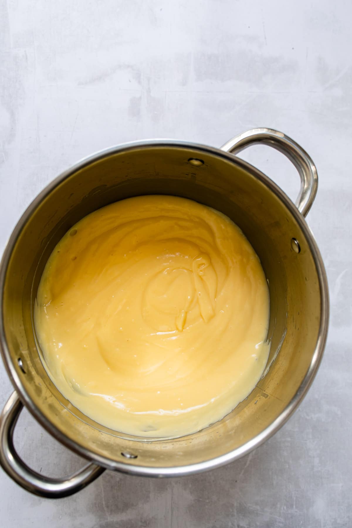 Pastry cream in a saucepan. 