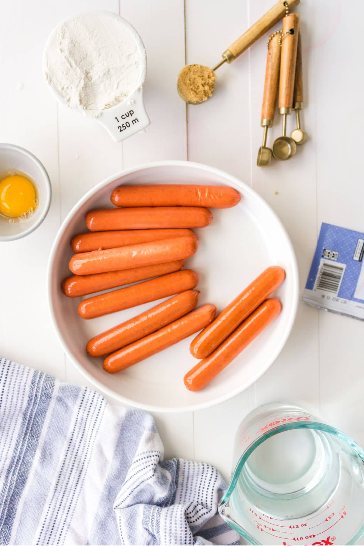 Ingredients for pretzel dogs. 