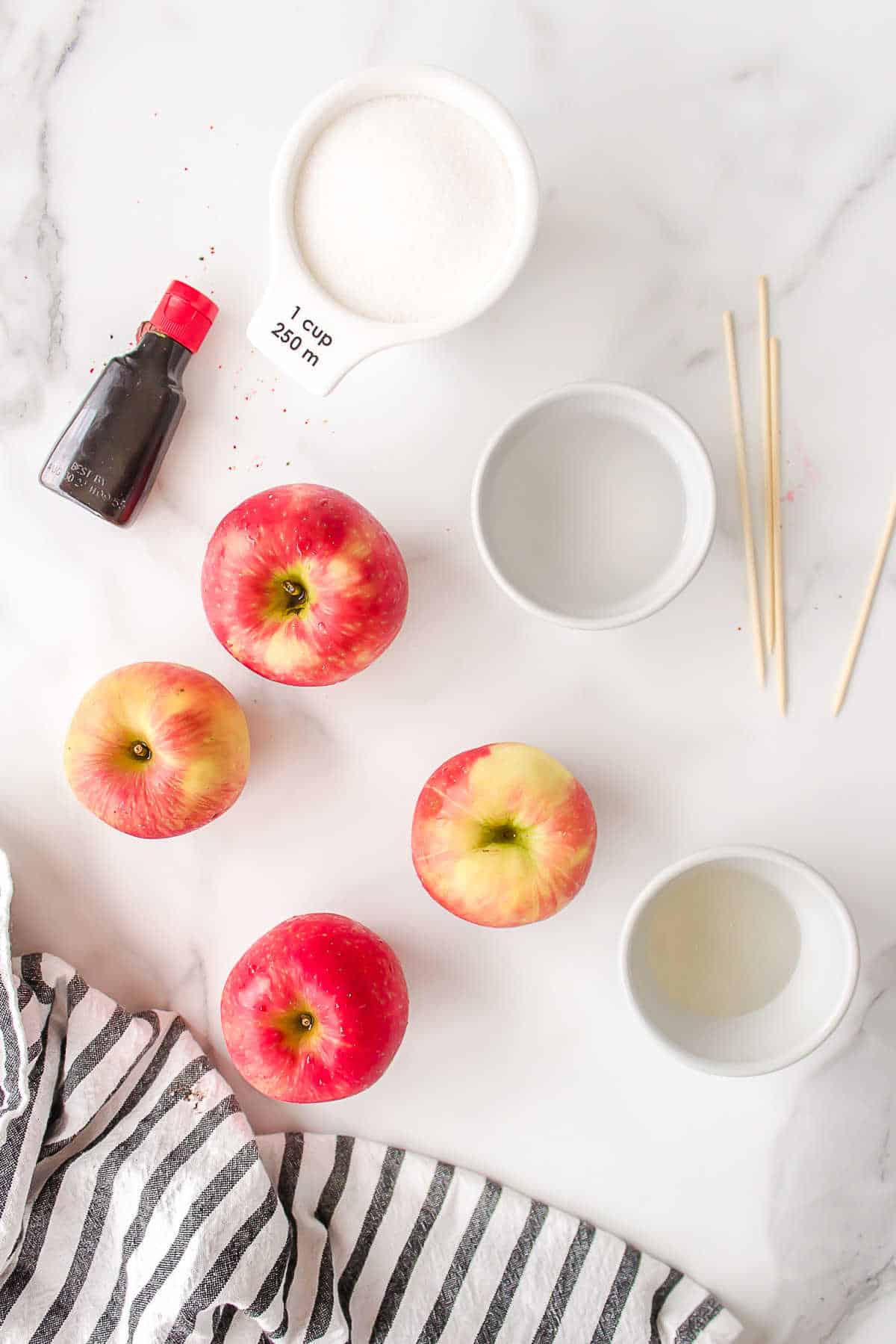 Ingredients for candy apples.